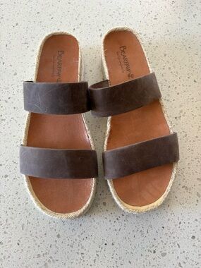 BearPaw Brown Double-Strap Espadrille Slide Sandals